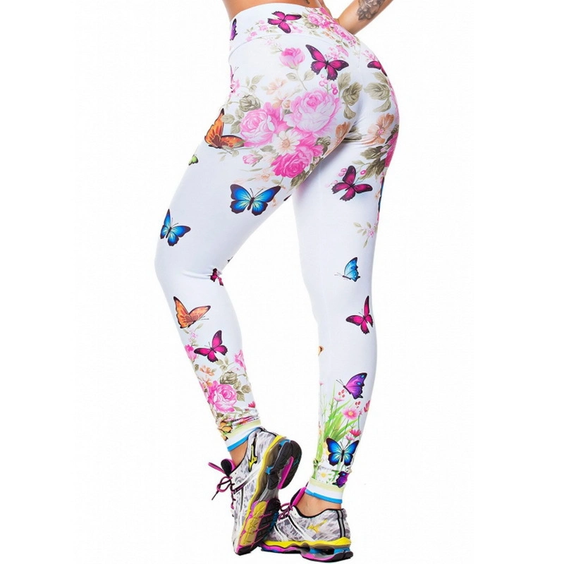 Colorful Butterfly Peony Flower Pattern Print Leggings Slim Fitness Sports Yoga Pants