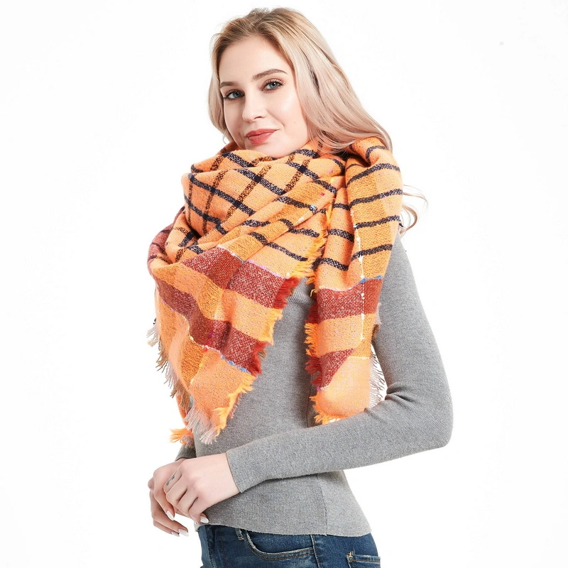 Square or Long Classic Thick Women Checked Plaid Scarf