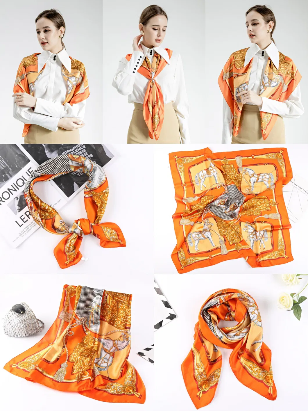 70X70cm Decorative Fashion Square Silk Satin Scarf Polyester Scarves Hairband Bag Band