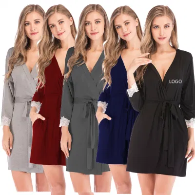 Robe de soirée sexy en dentelle modale pour femmes, manches trois quarts