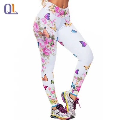 Leggings imprimés à motif de fleur de pivoine et de papillon coloré, pantalon Slim de sport et de Yoga